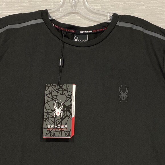 SPYDER Black T Shirt Mens Large Quick Dry Perforated Lightweight Short Sleeve - Picture 2 of 12